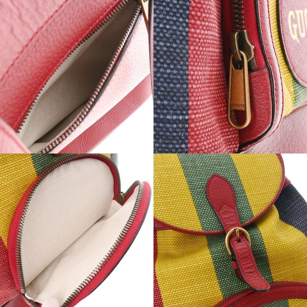 Gucci Daypack Backpack Baiadera Blue Stripe Leather Red Canvas Yellow - Picture 10 of 11